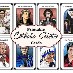 20 Saint Illustrations Cards - DIGITALE DOWNLOAD - Afdrukbare PDF - Katholieke Heiligen - Verschillende maten - Katholieke Heiligen Homeschool Art