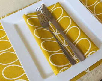 Yellow Linear Stem, Placemats, Retro Napkins, Table Linen, Funky Home Decor, Kitchen accessories Mid Century Scandi Print