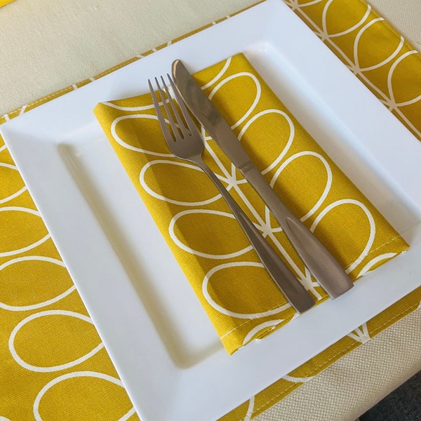 Yellow Linear Stem, Placemats, Retro Napkins, Table Linen, Funky Home Decor, Kitchen accessories Mid Century Scandi Print