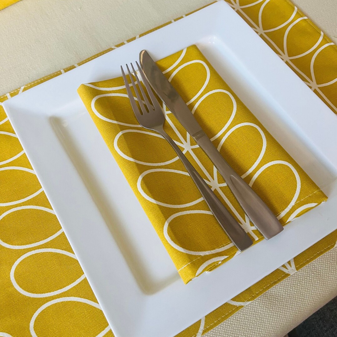 Yellow Linear Stem, Orla Kiely Placemats, Retro Napkins, Table Linen, Funky Home Decor, Summer