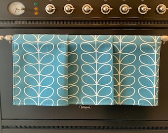 Retro Teal Blue Stem Tea Towels, Set of 3, Singles, Handsewn Mid Century Scandi Print