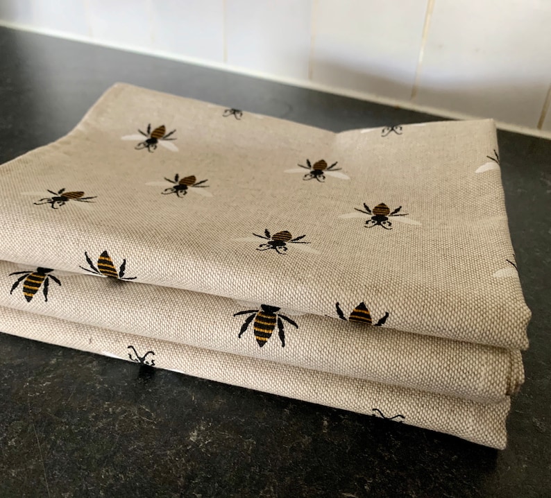 Bumble Bee Linen Tea Towels, Set of 3, Singles, Hand Sewn, Farmhoue Decor image 5