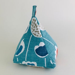 Scandi Blue Floral Print Cotton Filled Pyramid Door Stop Fabric Weighted