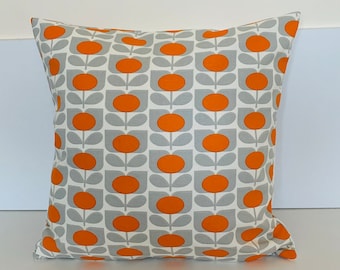 Orange & Grey Retro Cushion Covers, Retro Funky Home Decor Zip Closing Scatter Cushion Mid Century Scandi Print