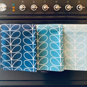 Blue Stem Tea Towels, Retro Kitchen, Set of 3, Singles, Handsewn, Choice of colours Mid Century Scandi Print image 1