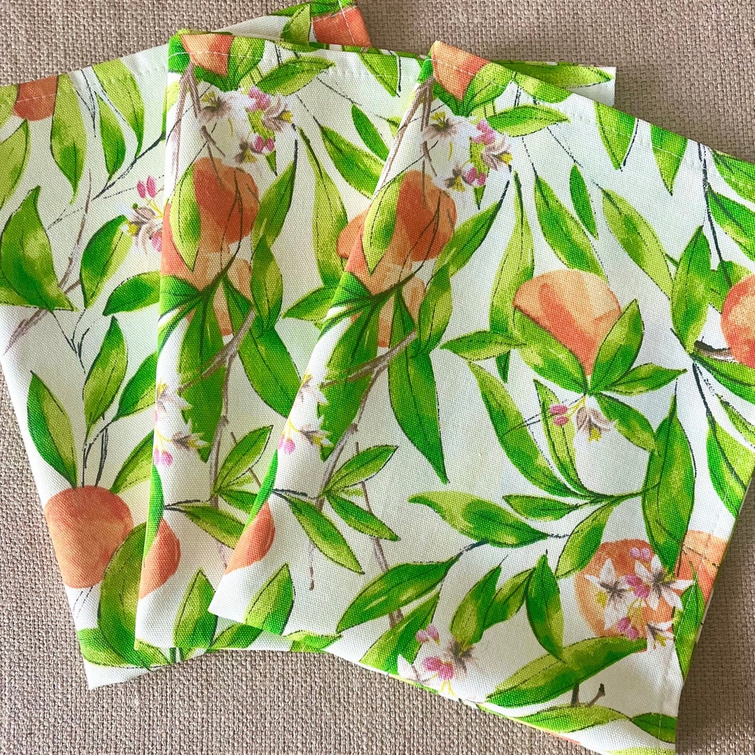 Spanish Orange Print Handcrafted Kitchen Tea Towel Mediterranean Citrus ...