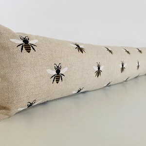 Draught Excluder Bumble Bee Linen ~ Weighted Custom Lengths, Energy Saving , Draft Stopper, Cozy Home decor, Door Sausage