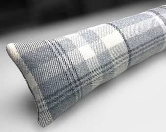 Draught Excluder Grey Wool Tartan ~ Wheat Weighted ~ Eco Friendly ~ Heavy Draft Excluder ~ Farmhouse Decor ~