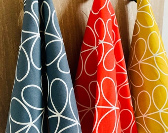 Retro Stem Tea Towels, Set of 3, Singles, Handsewn, Choice of colours Mid Century Scandi Print