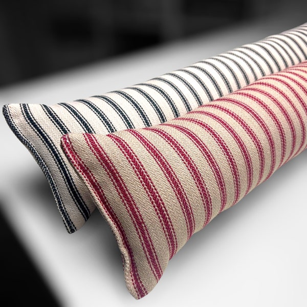 Draught Excluder French Ticking Stripe Red ~ Wheat Weighted ~ Eco Friendly ~ Heavy Draft Excluder ~ Cozy Farmhouse Decor