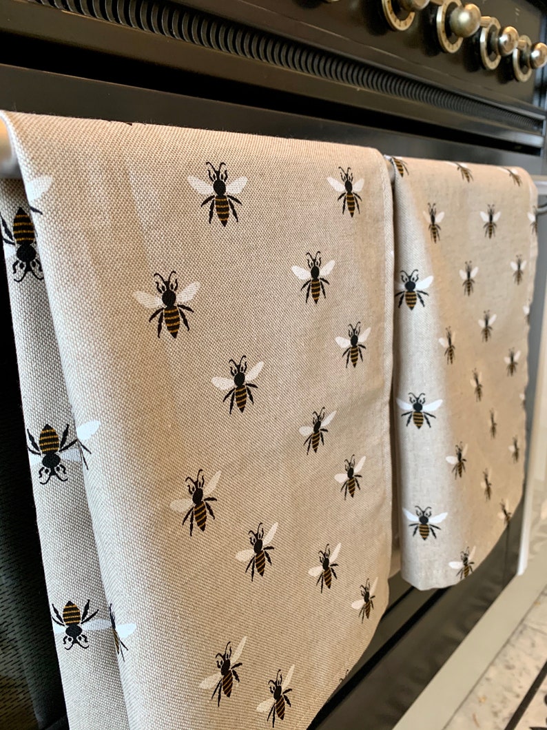 Bumble Bee Linen Tea Towels, Set of 3, Singles, Hand Sewn, Farmhoue Decor image 2