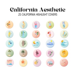 25 California Aesthetic Beach Highlight Covers | Sun Coastal IG Buttons | Beach Insta Highlight Covers | Surf and Wildflowers Story Icons