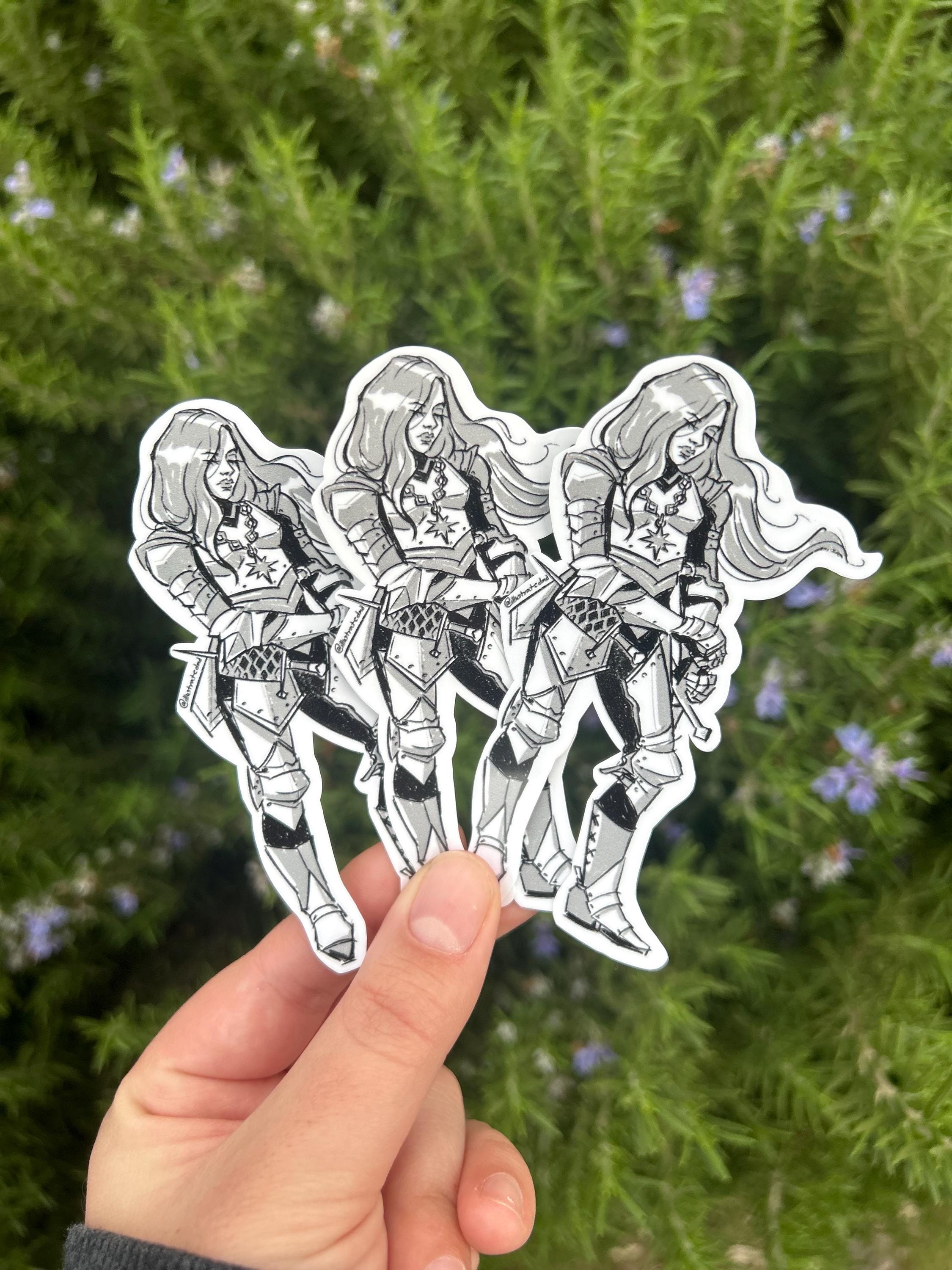 Female Knight Sticker, Black and White Glossy Die Cut, Waterproof - Etsy