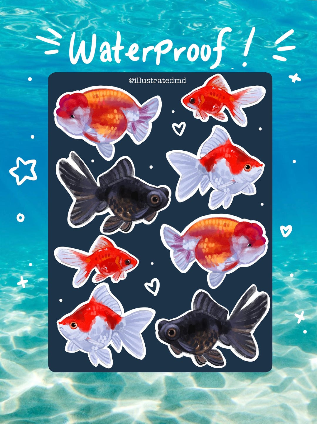 Fat Goldfish Sticker Goldfish Sticker Sheet of 8, Glossy Waterproof Vinyl, Hand Drawn ...