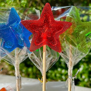 25 Star-Shaped Lollipops - Handmade Clear Hard Candy for Holidays, Parties, Birthdays, Weddings, or Unique Sweet Gifts - 100% Natural