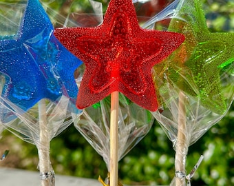 25 Handmade Star Lollipops – Natural Hard Candy Party Favors