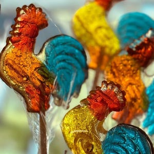 25 Rooster Lollipops | Barley Hard Candy Suckers | Handmade Nostalgic Treats | Wedding Favors | Baby Shower Candy Gifts