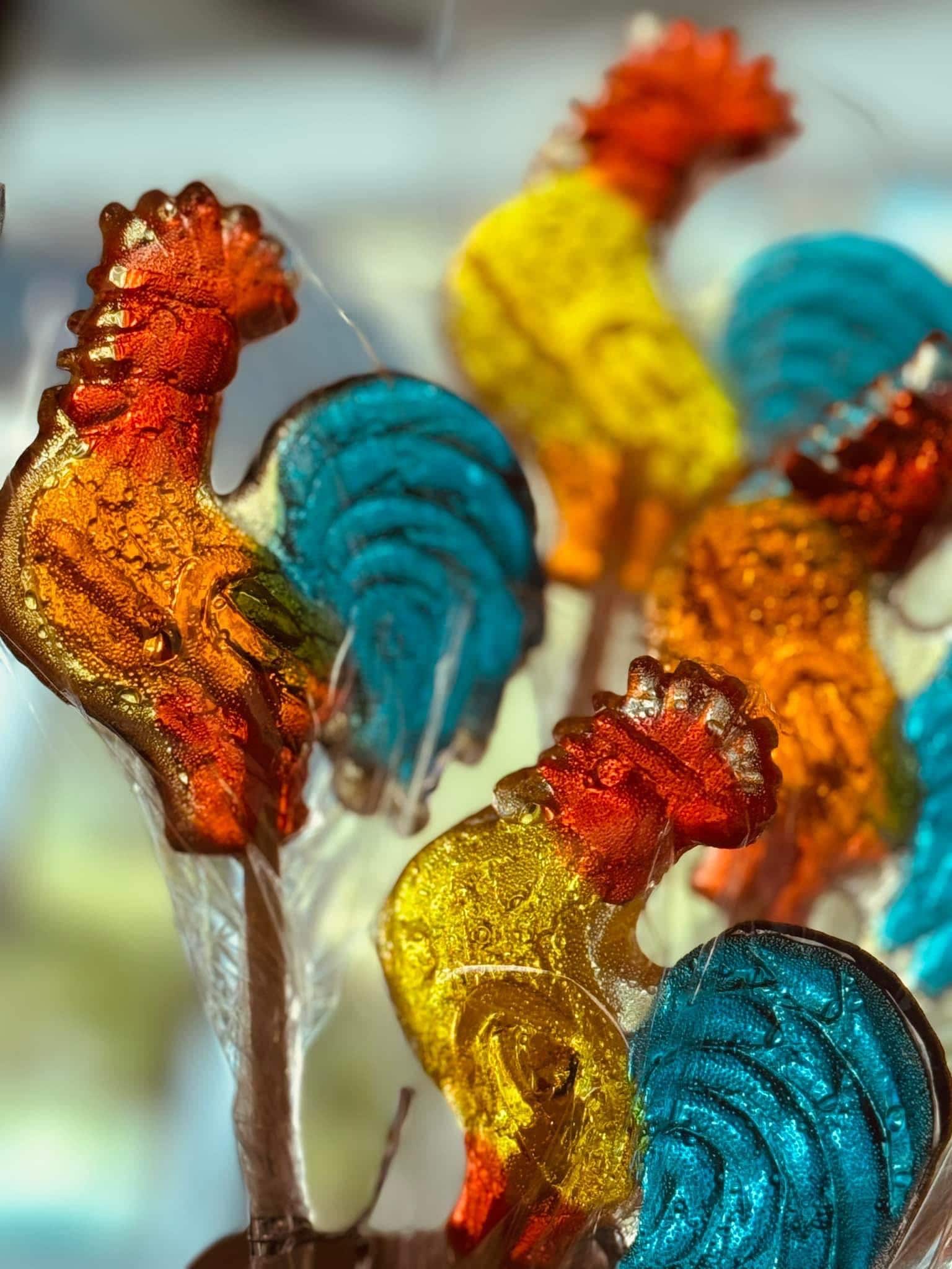 25 Rooster Lollipops | Barley Hard Candy Suckers | Handmade Nostalgic Treats | Wedding Favors | Baby Shower Candy Gifts