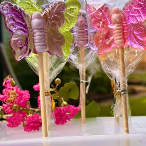25 Butterfly Lollipops – Baby Shower Favors, Wedding Candy Gifts, Birthday Party Treats, Custom Colors, Handmade Clear Lollipops