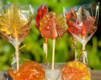 Piruletas de Acción de Gracias, sabores de otoño, dulces de pavo y hojas