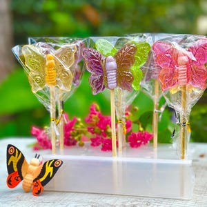 Clear Butterfly Lollipops – Handmade Candy for Baby Shower, Bachelorette, Birthday Party Favours, Spring Wedding Treat