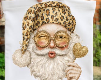 Leopard Weihnachtsmann png, Glitzer Weihnachtsmann Design, Frohe Weihnachten png, Weihnachtshemd SVG, Leopardenmuster Weihnachten, Preppy Santa png