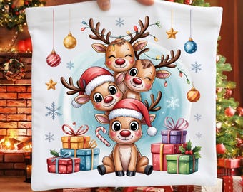 Cute Reindeer Christmas Png, Trendy Boy and Girl Holiday Deer Shirt Design, Christmas Gift Png For Kids, Merry Christmas Png, Digital File