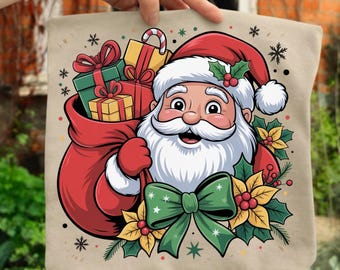 Santa Clause Png, Glitter Santa Claus Design, Coquette Christmas Png Design, Merry Christmas Png,Festive Santa with Gifts and Snowflakes
