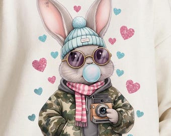 Retro Easter Bunny Blowing Bubble PNG, Vintage Happy Easter PNG, Funny Easter Bunnie Sunglasses Easter Holiday Sublimation Digital Download