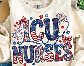 ICU Nurse Png, Patriotic Nurse Png, 4th Of July Nurse, ICU Nurse Shirt Png, Intensive Care Nurse, USA Nurse Design, Red White Blue Png