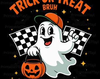 Trick or Treat Bruh Camo Ghost PNG | Boy Halloween Clipart | Retro Checkerboard SVG | Digital Download