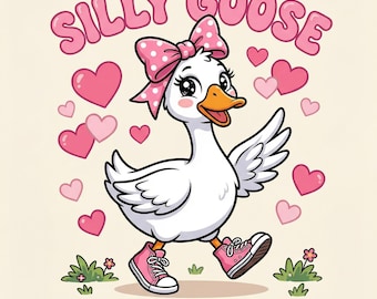 Silly Goose on the Loose PNG, Cute Spring Goose Sublimation, Boho Floral Coquette Duck, Funny Girly Animal Shirt, Preppy Trendy Design