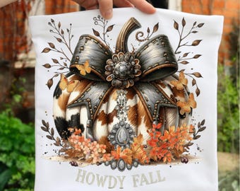 Howdy Fall Western Pumpkin Png Sublimation, Fall Cowhide Pumpkin, Fall Png, Western Pumpkin Png, Coquette Bow Pumpkin, Fall T-shirt Design