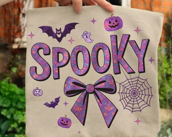 プレッピーで不気味なコケットPNG、パステルカラーのハロウィン昇華デザイン、ガーリーなゴーストコウモリパンプキンリボン、秋PNG、トレンディなハロウィン昇華デザイン