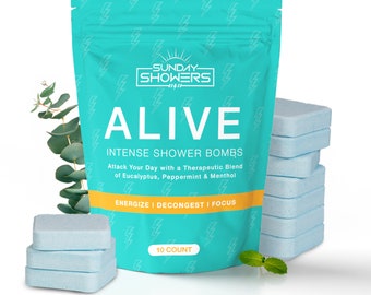 Alive Shower Bomb 10 Pack - Made in The USA | Intense Aromatherapy Steamers | Eucalyptus, Menthol and Peppermint