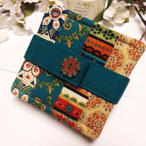LA VIDA LOCA 5pc Set, 4" Patchwork Coasters Mug Rugs w/Holder & Button, Reversible, Handmade