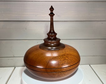 Elegant Woodturned Mahogany Hollow Form with Walnut Finial