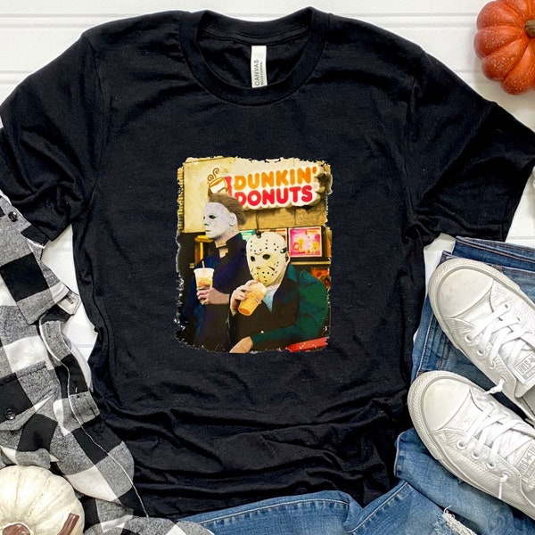 dunkin Donuts Halloween Killers Shirt,Horror Movie Lover Shirt,Jason Michael Myers Shirt,Halloween Shirt For Women,Dunkin Donuts Tee