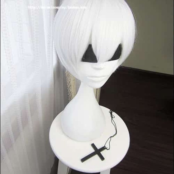 Custom Styled NieR Automata YoRHa 9S short white wig with blindfold Wig Commission