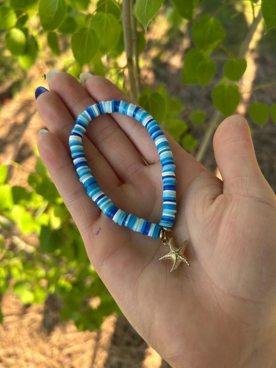 Blue Starfish Clay Bead Bracelet