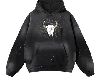 Sunshine Bull Vintage Washed Frayed Fleece Hoodie