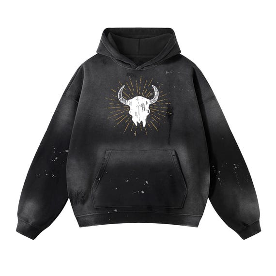 Sunshine Bull Vintage Washed Frayed Fleece Hoodie