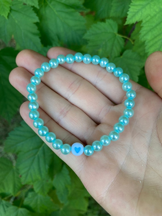 Teal Heart Pearl Beaded Bracelet
