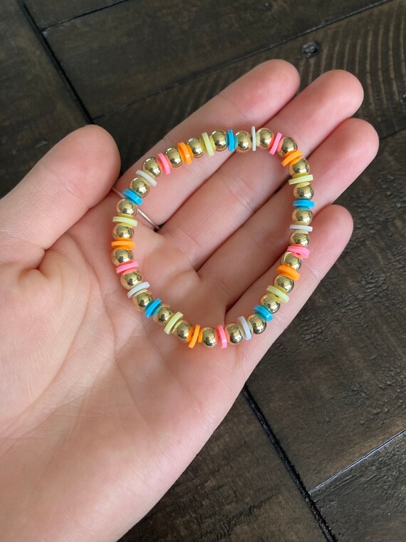 Golden Rainbow Clay Bead Bracelet