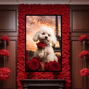 Póster de caniche para el día de San Valentín. ¡Aporta fantasía y alegría a tu día romántico y regala esta adorable imagen a tu pareja amante de los perros!