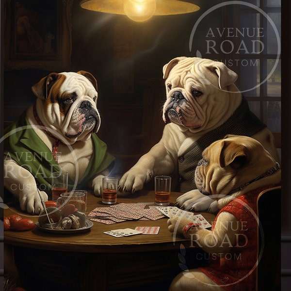 English Bulldog, Poker Game Bulldog, Man Cave Art, Poker Room Bulldogs, Bulldog Poker, Texas Holdem Dogs, Bulldog Dad, Veterinary Office Art