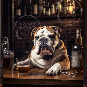 Whiskey Bulldog Art Print: English Pub Dog, Man Cave Decor (Digital Download)
