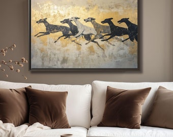 Greyhound Race Canvas Print: Abstract Dogs in Motion, Modern Wall Art