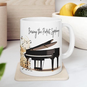 Piano & Saxophone Music Mug: Musical Notes Ceramic Coffee Cup