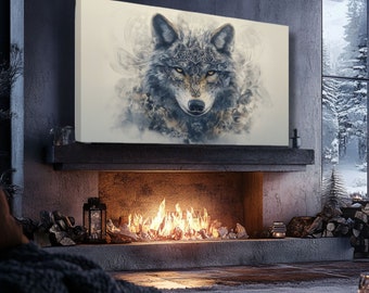 Boho Wolf Portrait Canvas Art: Mandala Wolf, Neutral Tones